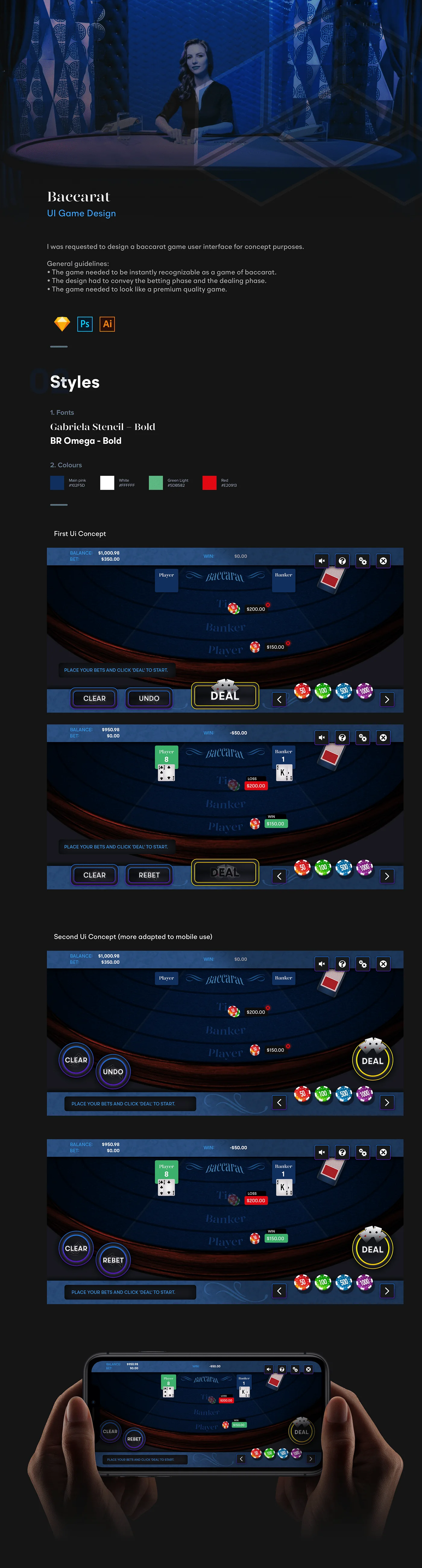 Baccarat Game UI — board 1